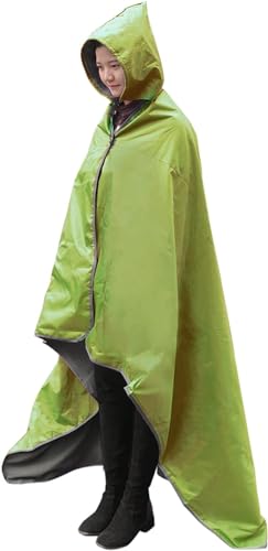 DUKUSEEK Waterproof Blanket Outdoor, Hooded Blanket Poncho - Large (79x56), Portable, Windproof Fleece Blankets for Cold Weather Camping, Picnic, Sports, Boat, Dogs, Festivals, Car, Emergency… - color: Army Green