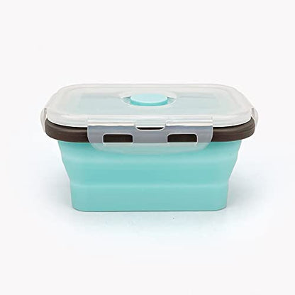 CCyanzi 3piece Collapsible Food Storage Containers with Lids, Silicone Lunch Container, Microwave & Freezer Safe, Space Saving for Kitchen Cabinet and Camping Backpack,(blue gray) - color: blue with gray