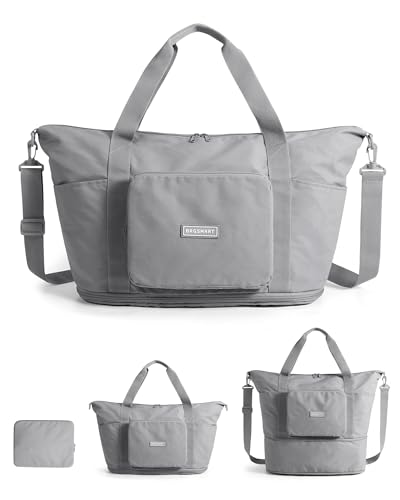 BAGSMART Foldable Travel Bag, 37L Expendable Personal Item Bag, Lightweight Weekender Bags for Women, Water Resistant Extra Carry on for Travel, Gray - color: Grey