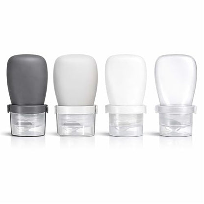 2 oz Travel Bottles, Leakproof Silicone Squeeze Bottle Mini Travel Size Container for Toiletries Lotion Shampoo and Conditioner Liquid Salad Dressing to go Condiment, TSA Approved, 4 Pack - color: Black, Grey, White, Clear, size: 2 oz