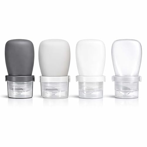 2 oz Travel Bottles, Leakproof Silicone Squeeze Bottle Mini Travel Size Container for Toiletries Lotion Shampoo and Conditioner Liquid Salad Dressing to go Condiment, TSA Approved, 4 Pack - color: Black, Grey, White, Clear, size: 2 oz