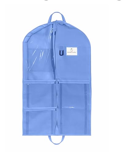 Enhanced Hanging Garment Bag with multiple clear Pockets, carrying straps, front and Side Zippers for Clothes, Dance Costumes, Cheer uniforms, and pageant dresses. (HydrangeaBlue, 40 inch) - color: HydrangeaBlue, size: 40 inch