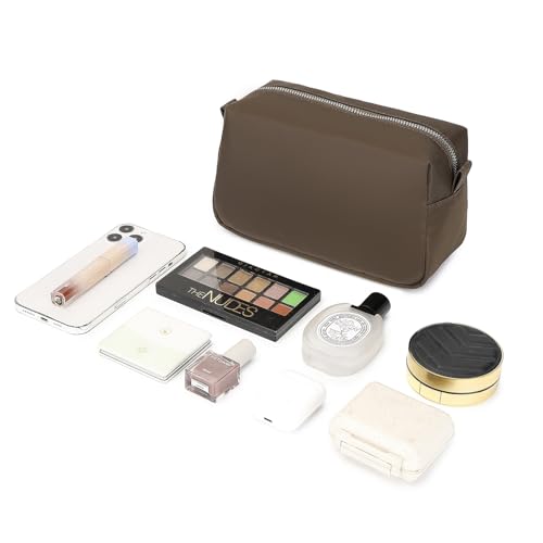 Organizer Bag Lightweight Cosmetic Bag with Ring Clasp Perfect Travel Makeup Bag for Women nylon Stand Up Design (Brown/Nylon) - color: Brown/Nylon