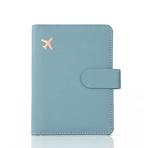 Melsbrinna Premium Leather Passport Holder Covers Case, Waterproof Rfid Blocking Travel Wallet Passport Holder with Pen Holder, Cute Passport Book for Women/Men - color: AB-Greyish green