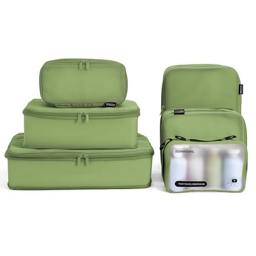6 Set Compression Packing Cubes for 7–14 Day Travel, Forest Green | Nylon Oxford Fabric, Full Breathable Mesh, Reinforced Double-Zipper, Small to Large Size Bag, Expandable Packing System - color: Forest Green
