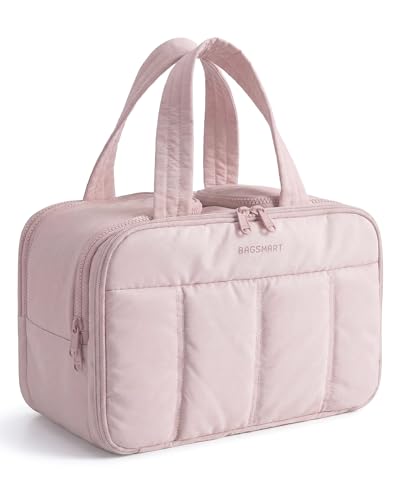 BAGSMART Travel Toiletry Bag, Puffy Large Toiletry Bag for Women, Lightweight Cosmetic Makeup Bag Organizer with Handle for Traveling, Accessories, Essentials, Toiletries (Pink) - color: F-Light Pink