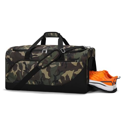 iFARADAY Men's Gym Bag with Shoe Compartment, 24 inch, Camo | 52L, Multi Pockets, Sport Duffle Bag, Travel, Fitness & Workout - color: Camouflage