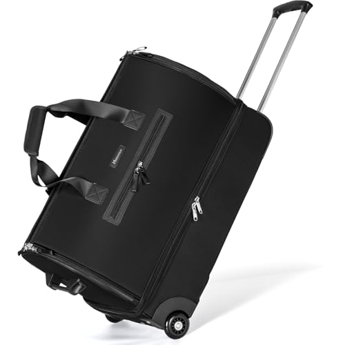 Modoker Convertible Rolling Garment Bag for Travel, Suit Travel Bag with Trolley, Garment Duffel Bag with Wheels & Shoes Compartment for Business Trip, Weekender - Black - color: 25in-Rich black