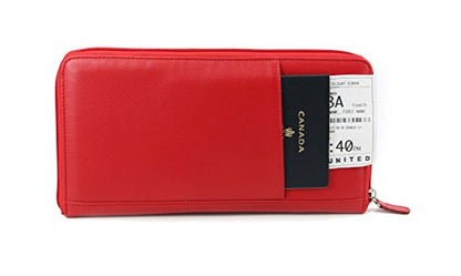 Zip-Around Passport Wallet Executive Unisex Leather Boarding Pass Holder (Red) - color: Red