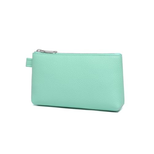 30 Color PU Faux Leather Travel Toiletry Bag for Women, Mini Cosmetic Pouch Organizer with 2 Dividers, Easy Clean Makeup Bag for Purse, Gift Idea (PU Faux Leather/Light Green) - color: PU/Light Green