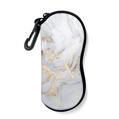 Sunglasses Soft Case with Carabiner Ultra Light Neoprene Zipper Glasses Case - color: White Marble