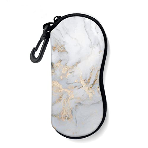 Sunglasses Soft Case with Carabiner Ultra Light Neoprene Zipper Glasses Case - color: White Marble