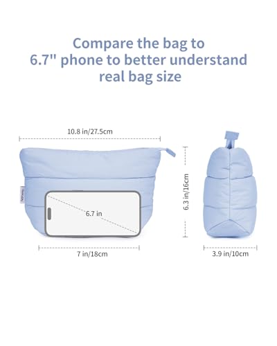 Narwey Travel Makeup Bag for Women Girl, Puffer Makeup Up Organizer Bag Cosmetic Bag, Puffy Cute Makeup Pouch Purse, Travel Toiletry Bag (Blue) - color: Blue