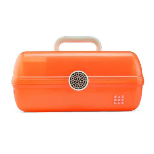 Caboodles On-The-Go Girl Makeup Box, Orange Shimmer, Show Girl Collection, Hard Plastic Makeup Organizer Box, Built-In Mirror, Secure Latch for Safe Travel, Spacious Storage for Large Items - color: Orange Shimmer Show Girl
