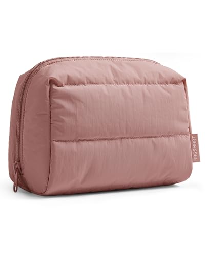 BAGSMART Puffy Makeup Bag, Wide Opening Cosmetic Organizer, Soft Water-Resistant Travel Toiletry Pouch for Women for Purse, Compact & Spacious - color: 02-Nude Pink
