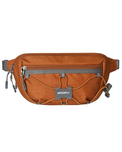 WATERFLY Lightweight Small Fanny Pack: 1.5L Mini Slim Crossbody Waist Belt Hip Bag with RFID Blocking, Anti-Theft & Water Resistant Pouch for Women Men Travel Hiking Running Walking EDC - color: Brown