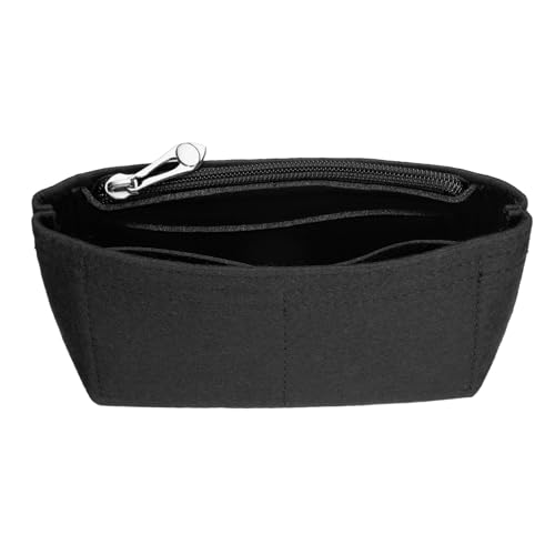 uxcell Purse Organizer Insert, Small Felt Handbag Organizer Mini Bag Storage & Finishing Inner Bag Liner with Zipper for Chic Backpack Tote Shoulder Bags, Black - color: Black