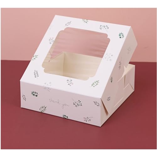 20 Pack Bakery Boxes with Window Small 6x6x2 inch for Cookie, Candy, Pastry, Brownie, Chiffon Cake, Tart, Pie, Waffle (White - Leaf) - color: White - Leaf