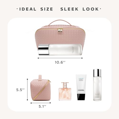 Travel Makeup Bag – Large Cosmetic Organizer with Waterproof PU Leather, Smooth Double Zipper & Tear-Resistant Lining, Toiletry Pouch for Women (Pink) - color: 03-Pink