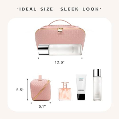 Travel Makeup Bag – Large Cosmetic Organizer with Waterproof PU Leather, Smooth Double Zipper & Tear-Resistant Lining, Toiletry Pouch for Women (Pink) - color: 03-Pink