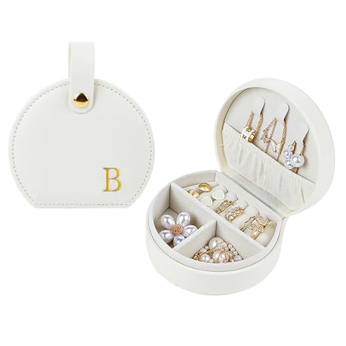 Travel Jewelry Case,Personalized Jewelry Box,Elegant Half-Moon Design with Personalized Golden Initial Case,Personalized Gifts for Women,Jewelry organizer;Personalized Gifts for Women or Friends(B) - style: B