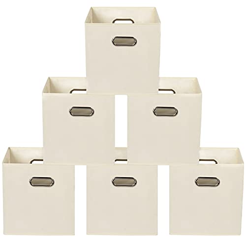 Yunkeeeper storage bins Cubes, Fabric Cube Organizer with Handle, Foldable Cube Bins for Cloth or Accessary Storage, 11x11x11, Set of 6, (Creamy White) - color: Creamy White, size: 6 Pack