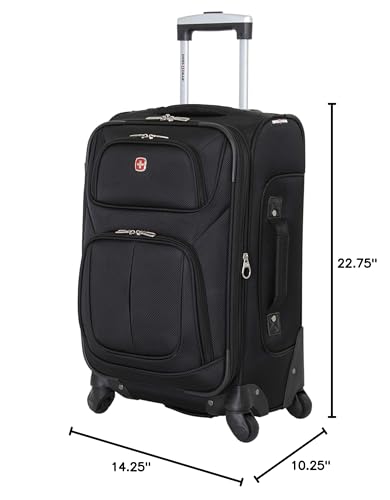SWISSGEAR Sion Softside Expandable Spinner Luggage Durable Lightweight Travel Suitcase, Black, Carry-On - color: Black, size: Carry-On