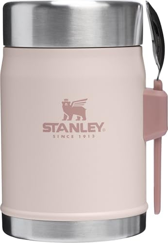 STANLEY Classic Food Jar and Spork | Vacuum Insulated Food Container | Wide Mouth Screw On Lid | Packable for Travel | Stainless Steel with Leakproof Lid | BPA-Free - color: Rose Quartz