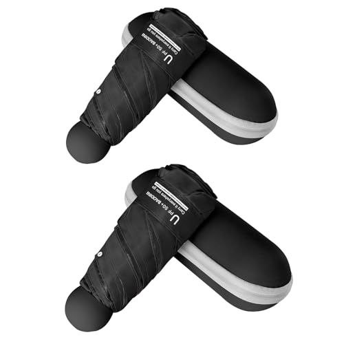 BAODINI Travel Essentials Mini Umbrella for Purse With Case Small Compact UV Sun Protection Lightweight Tiny Pocket Manual Open Close Umbrella for Women Kids and Men Fits Purse Backpack - color: A-2 Pack Black
