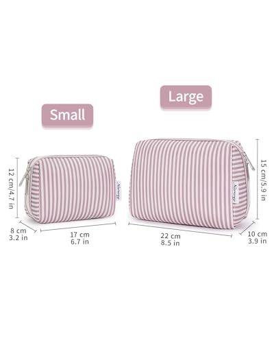 Narwey Striped Makeup Bag Travel Cosmetic Bag Organizer Toiletry Bag Make Up Bags with Compartments for Women Girls (Large, Dusty Rose Stripe) - color: A-Dusty Rose Stripe, style: Large