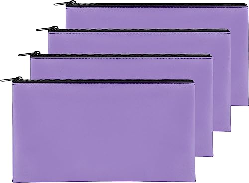 4Pack Money Bag 11 X 6", Safe Durable Waterproof Bags With Zipper for Cash, Coin Pouch PU Leather Bank Bag for Checks, Makeup, Bills, Receipts (Purple) - color: Purple, size: 4 Pieces