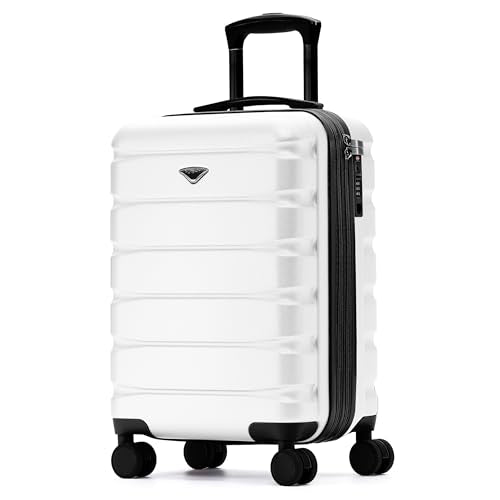 Flight Knight 21.5x15.5x9 Expandable Carry On Suitcase Hardside TSA Lock & USB C Port Lightweight Luggage Silent Double Spinner Wheels Maximum Canada Air Overhead Bag Airlines Approved White - color: White, size: 21.5x15.5x9"