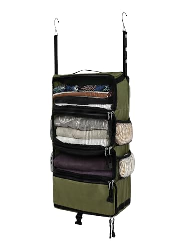 ELEZAY Hanging Packing Cubes All in One Ultra-Light Travel Shelves Portable Compression Organizer Bag Essentials for Carry-on Luggage Suitcase Closet Wardrobe Accessories Small, Armygreen - color: Armygreen, size: Small