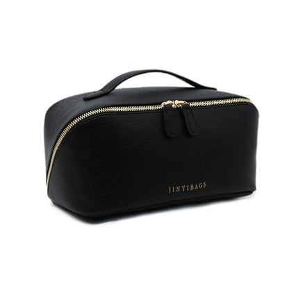 Travel Makeup Bag – Large Cosmetic Organizer with Waterproof PU Leather, Smooth Double Zipper & Tear-Resistant Lining, Toiletry Pouch for Women (Black) - color: 01-Black