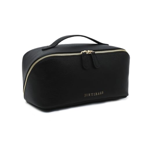 Travel Makeup Bag – Large Cosmetic Organizer with Waterproof PU Leather, Smooth Double Zipper & Tear-Resistant Lining, Toiletry Pouch for Women (Black) - color: 01-Black