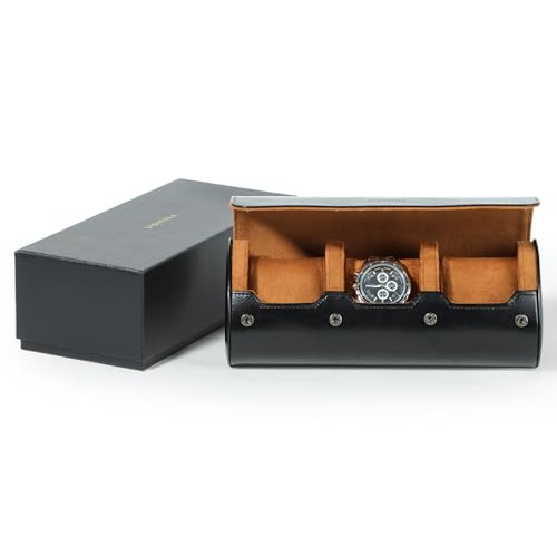 Premium Watch Travel Case, Odor-Free PU Leather Watch Roll for 1/2/3 Watches Protective Storage with Gift Box, Ideal for Men's Gifts & Business Travel, Black, 3 Watches Roll - color: Black, size: 3 watches roll
