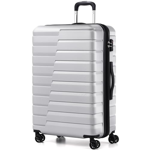 Coolife Expandable Large Checked Luggage with Spinner Wheels, Hard Shell Suitcase TSA Lock Rolling Travel Luggage 28-inch,Silver - color: sliver, size: Large(28in)