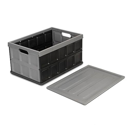 Glad Collapsible Storage Bin with Lid - 48L Foldable Plastic Box for Garage, Car Trunk, and Organization - Stackable Lidded Container with Handles, Grey - color: Grey