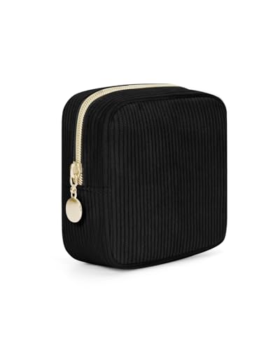 Wandering Nature Small Makeup Bag for Purse Mini Make up Pouch Cute Cosmetic Pouch for Women with Slip-in Pockets Corduroy, Black - color: Corduroy Black