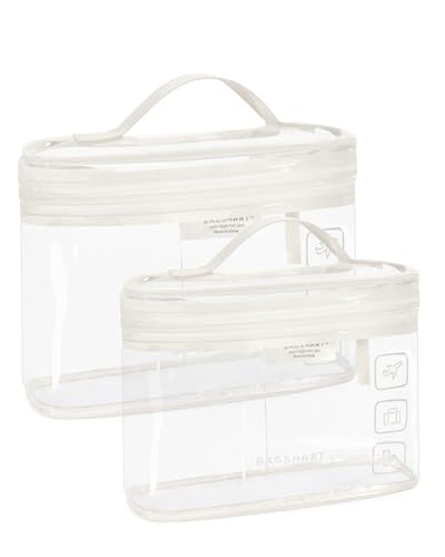 BAGSMART TSA Approved Toiletry Bag, 2 Pack Clear Makeup Cosmetic Bag Organizer, Quart Size Travel Bag for Toiletries, Carry-on Travel Accessories Essentials, White-2pcs - color: White, style: 2 Pack