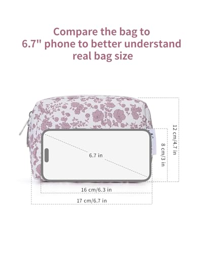 Narwey Small Cute Floral Makeup Bag for Purse Mini Cosmetic Bag Travel Makeup Pouch Zipper Pouch Cute Make up Bags with Compartments for Women Girls (Dusty Pink Flower, Small) - color: YA-Dusty Pink Flower, style: Small