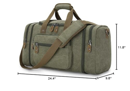 Gonex Canvas Duffle Bag for Travel 50L Duffel Overnight Weekender Bag (Army Green) - color: Army Green, size: Large-50L (Without Shoe Compartment)