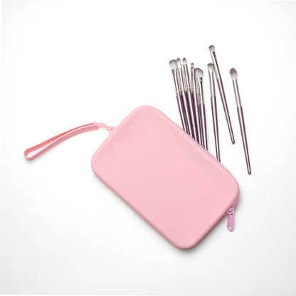 Large Silicone Multifunctional Essential Bag Portable Travel Makeup Bag for Women Men Cards Cash Bag Zipper Pouch (Pink) - color: Pink