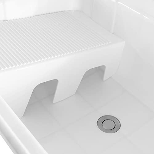 Laundry Sink, Freestanding Plastic Laundry Sink With Washboard Utility Sink Laundry Tub Indoor and Outdoor Utility Sink with Faucet Hoses Drain Kit for Laundry Room Washing Room Garden Garage - color: 31.5*22.05*31.5in -White