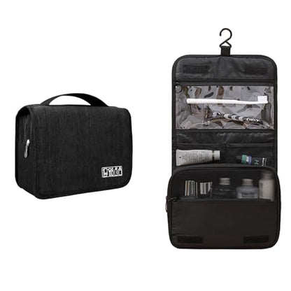 L&FY Hanging Travel Toiletry Bag Women's Cosmetic Organizer Makeup Pouch Men's Shaving Kits With Handle (Denim Black) - color: Denim Black, size: Compact Size