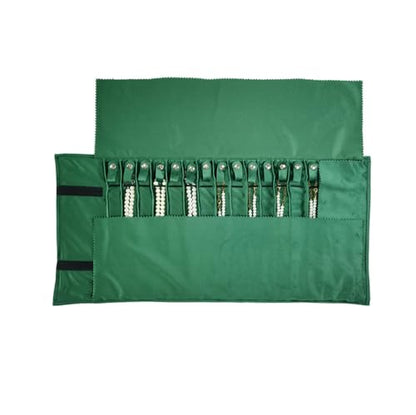 Portable Jewelry Roll Untangled Secure Necklace Travel Storage Bag Displays Holder 16 Chain (gray PU and green) - color: gray PU and green