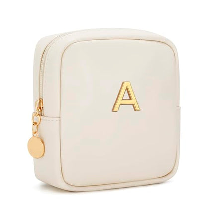 Personalized Birthday Gifts for Women - Initial Makeup Bag Set Travel Toiletry Bag Cosmetic Bags Soft Waterproof PU Leather Makeup Pouch Travel Essentials (A, 1pc Beige) - size: 1pc Beige, style: A