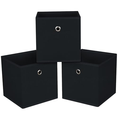 13x13x13 storage cube bins,collapsible fabric storage cubes Decorative storage basket,13 inch Record cube storage box for shelves,clothing,shelf,drawer,bathroom organizer,Set of 3 (Black) - color: Black, size: 13 Inch-3 Pack