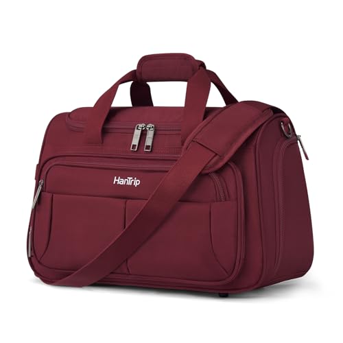 HanTrip Carry on Duffel Bag Foldable Duffle Bags for Travel, Under Seat Personal Item Bags for Airplanes, Weekender Overnight Mens Travel Tote Bag for Women Small Softside Carry on Luggage (Burgundy) - color: Burgundy, size: Carry-on 16.5-Inch