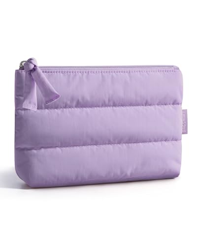 BAGSMART Small Makeup Bag, Puffy Portable Cosmetic Pouch with Charm Zipper, Water-Resistant Travel Organizer for Women (Lilac, Small) - color: 02-Lilac, size: Small